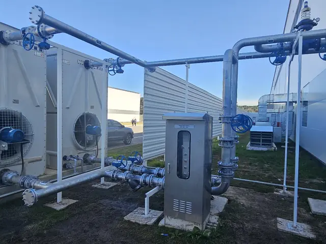 Tubulações e equipamentos de climatização ao lado de edificação